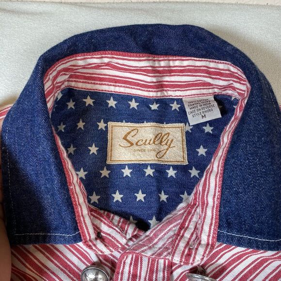 SCULLY Men’s Western Shirt Long Sleeve Sz Medium American Patriotic Cowboy - Picture 2 of 11